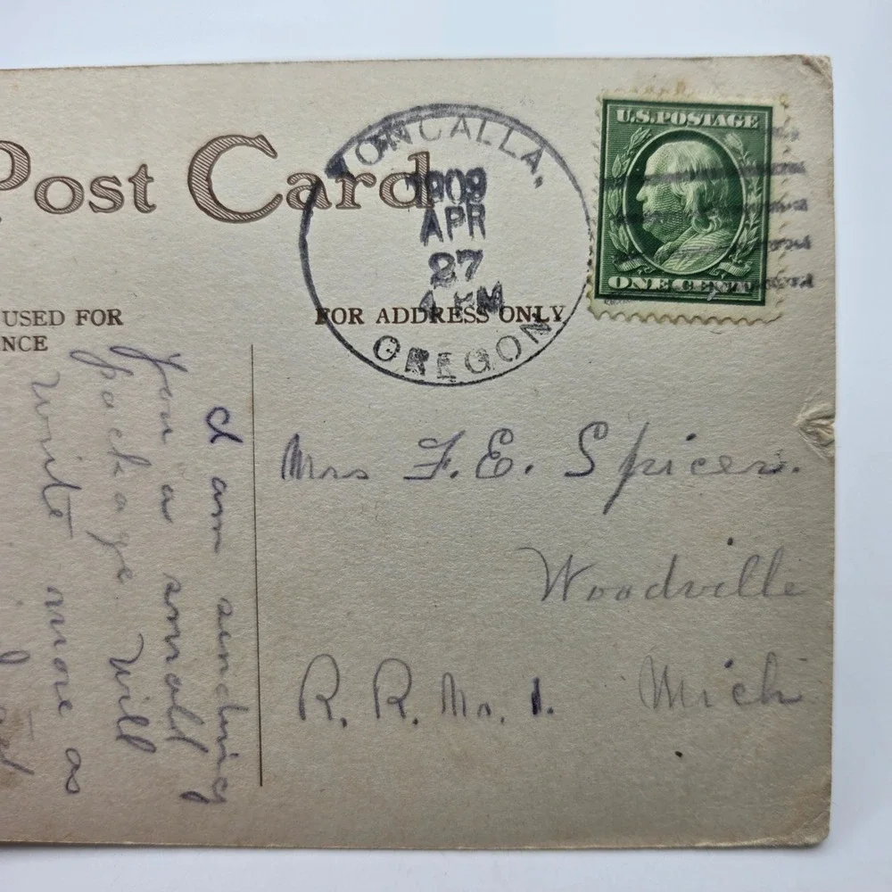 Antique‎ 1909 Pink Carnation Postcard Yoncalla Oregon Postmark One Cent Stamp